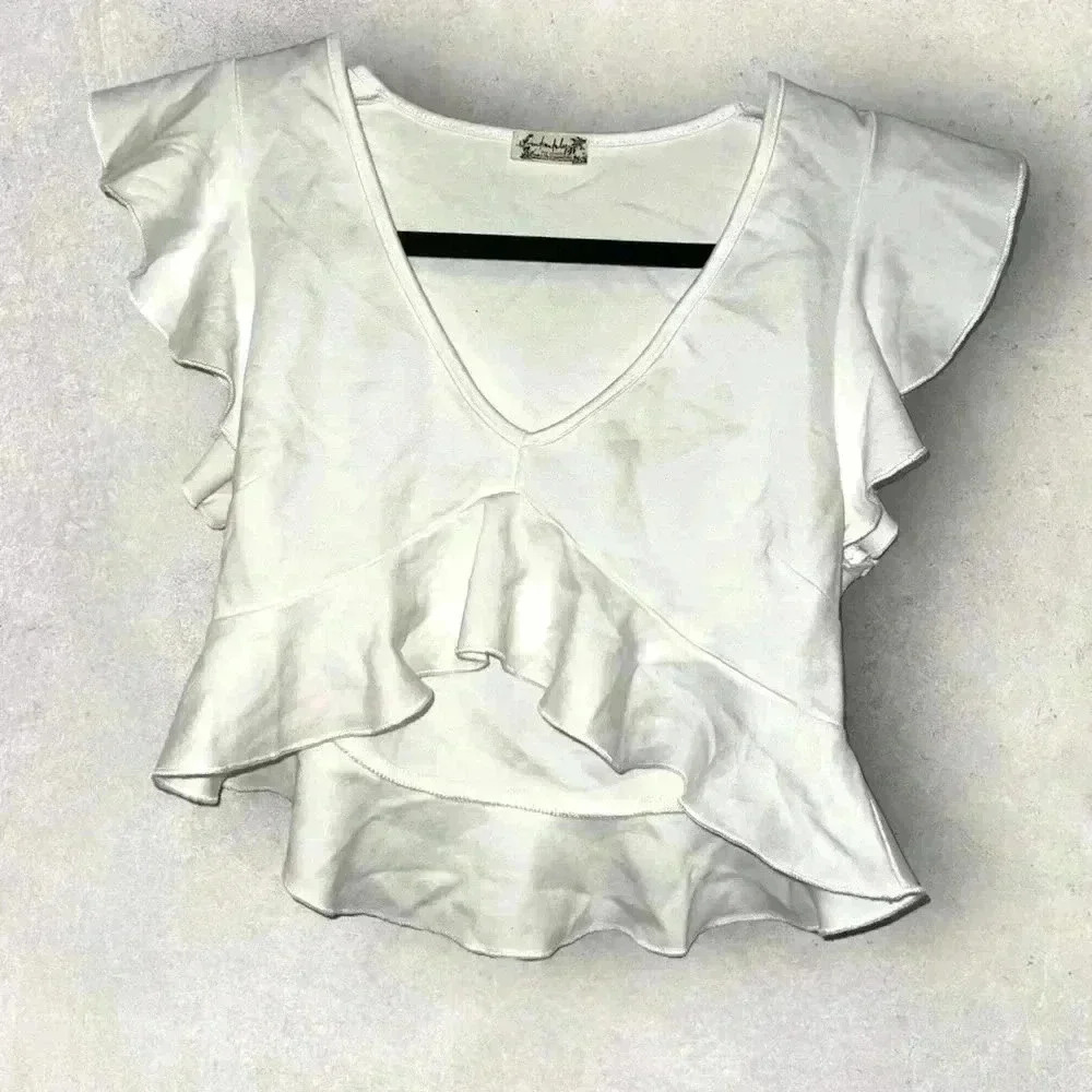 Nwot free people white ruffle crop top size small